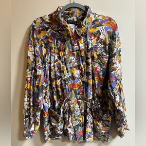 Palmer e Palmer Australia Vintage Lady Figure Button Up Shirt with Pockets, Top